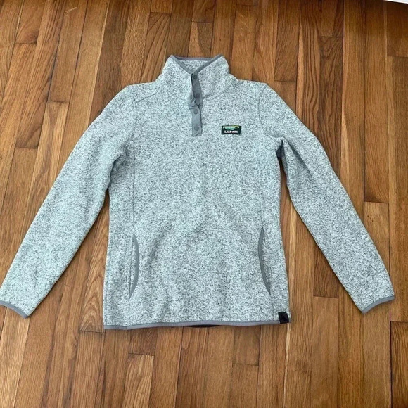 LL Bean Sweater Women's Misses Gray Fleece Rugged Knit Snap Casual Size XS - Picture 1 of 7
